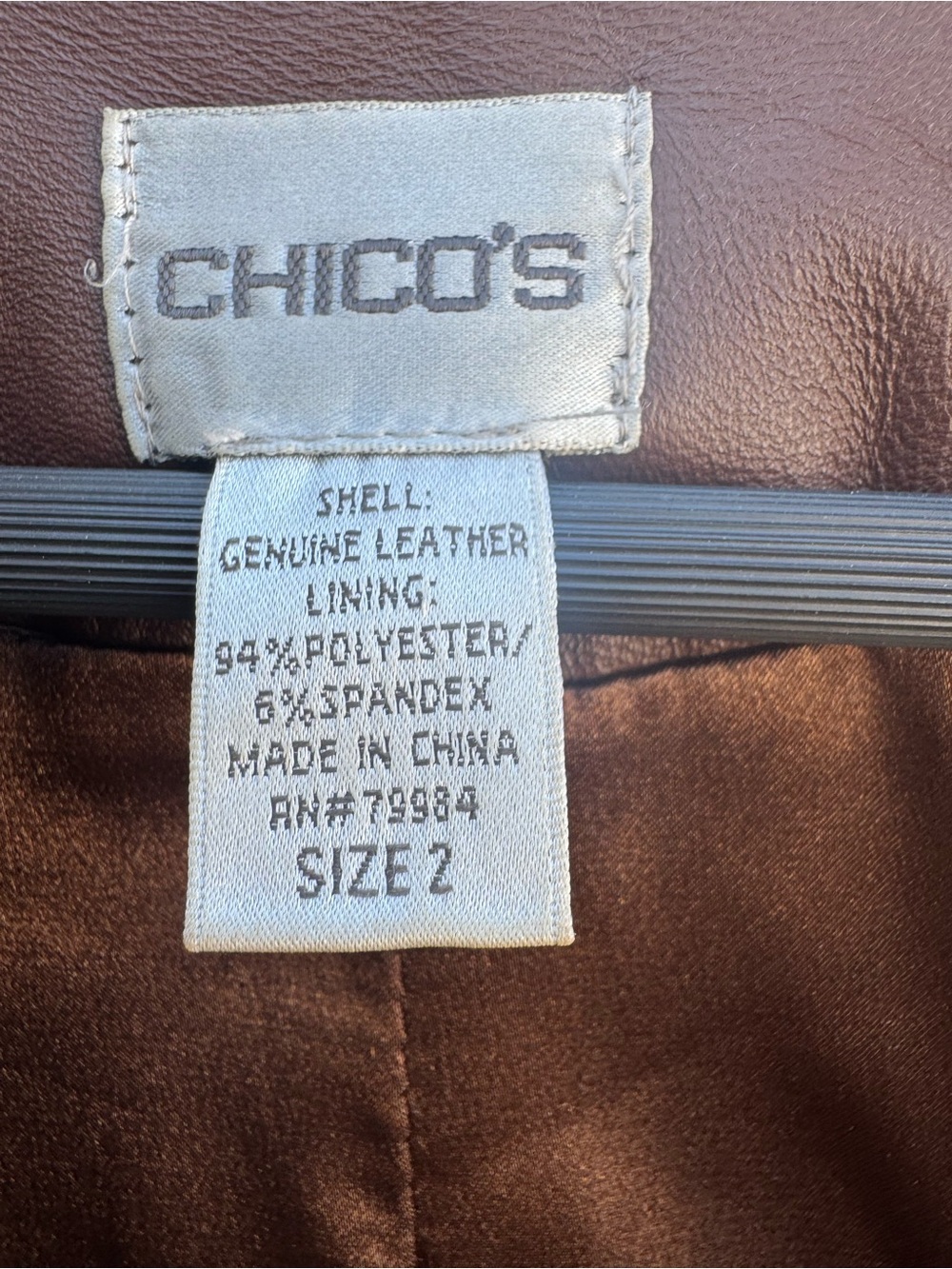 Vintage Chico's Genuine Leather Laser Cutout Jacket Brown - Size 2 (L) - Picture 8 of 11